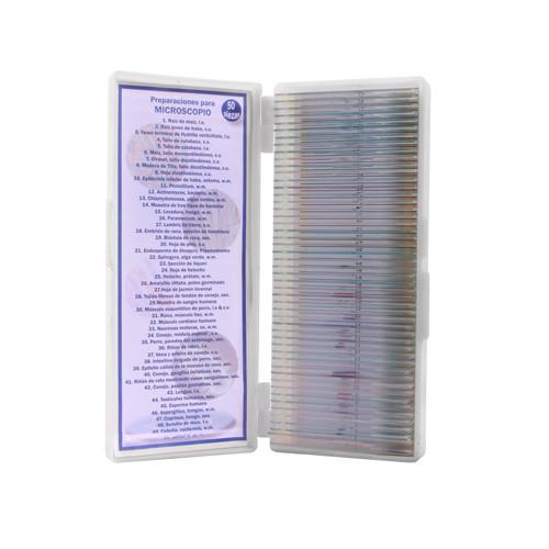 Estuche con 50 preparaciones biológicas. Modelo VE-S50. Marca: velab