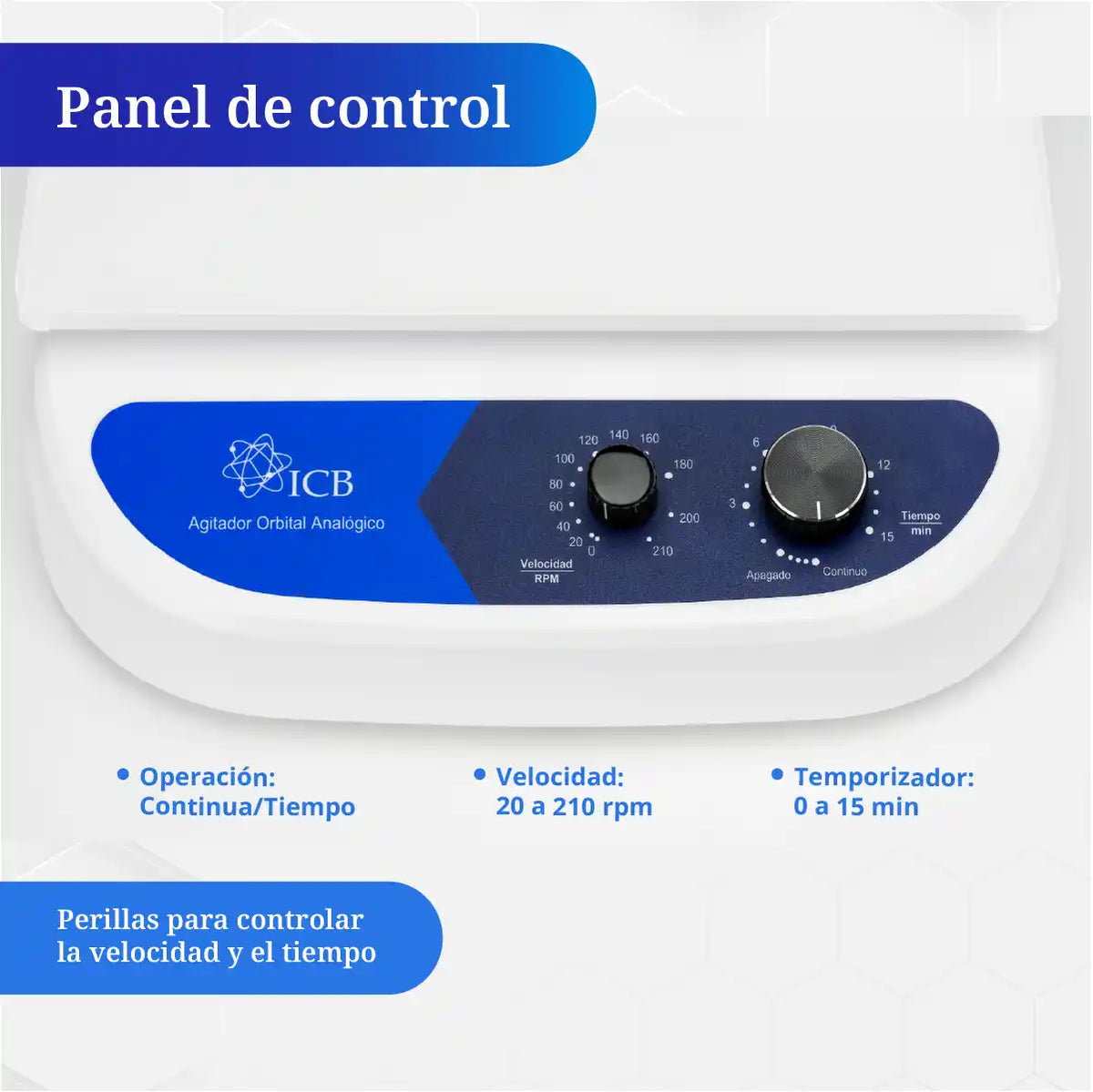 Agitador Orbital Analógico para Microbiología panel de control